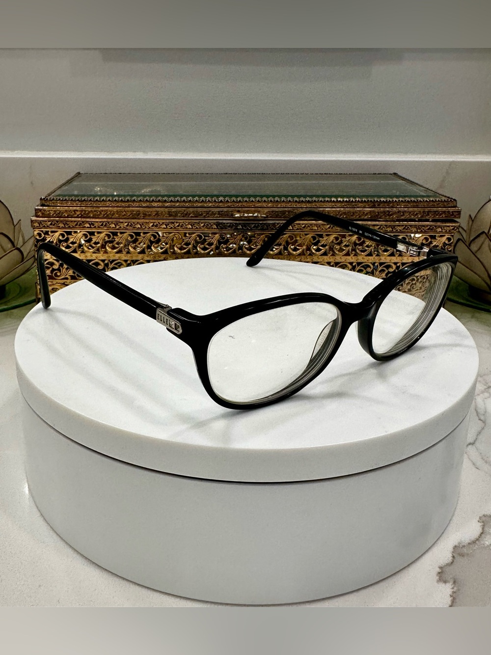 ELLE Black Acrylic & Crystal Rx Eyeglass Frames VGUC